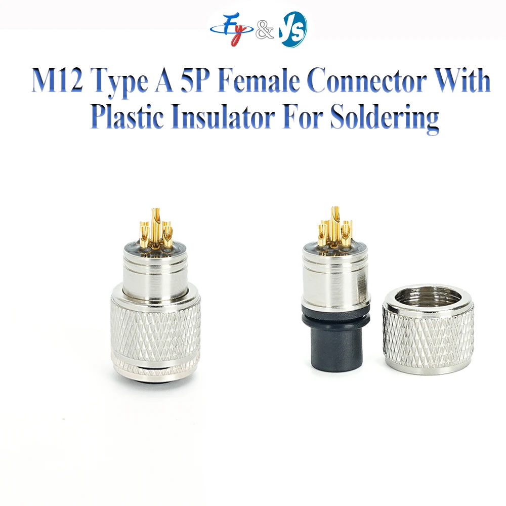 M12 Type A 5P Female Connector  With Plastic Insulator For Soldering For Industrial Automation PA66  Sensor Cable Assembly