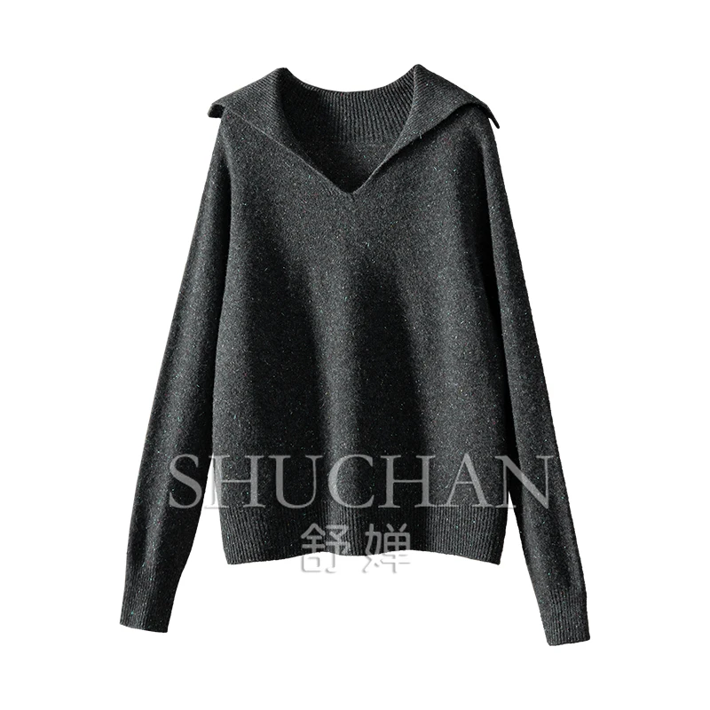 

Sailor Collar 94.4% Wool Navy Collar Long Sleeve Sweater Women Pull Femme Sweater womens knitwear