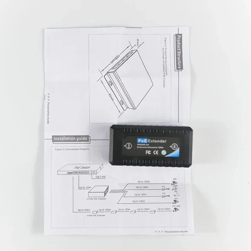 Prolongateur/répéteur Ethernet POE passif 1 port pour caméras IP CCTV, environ 120 mètres (max) sous câble CAT5 standard