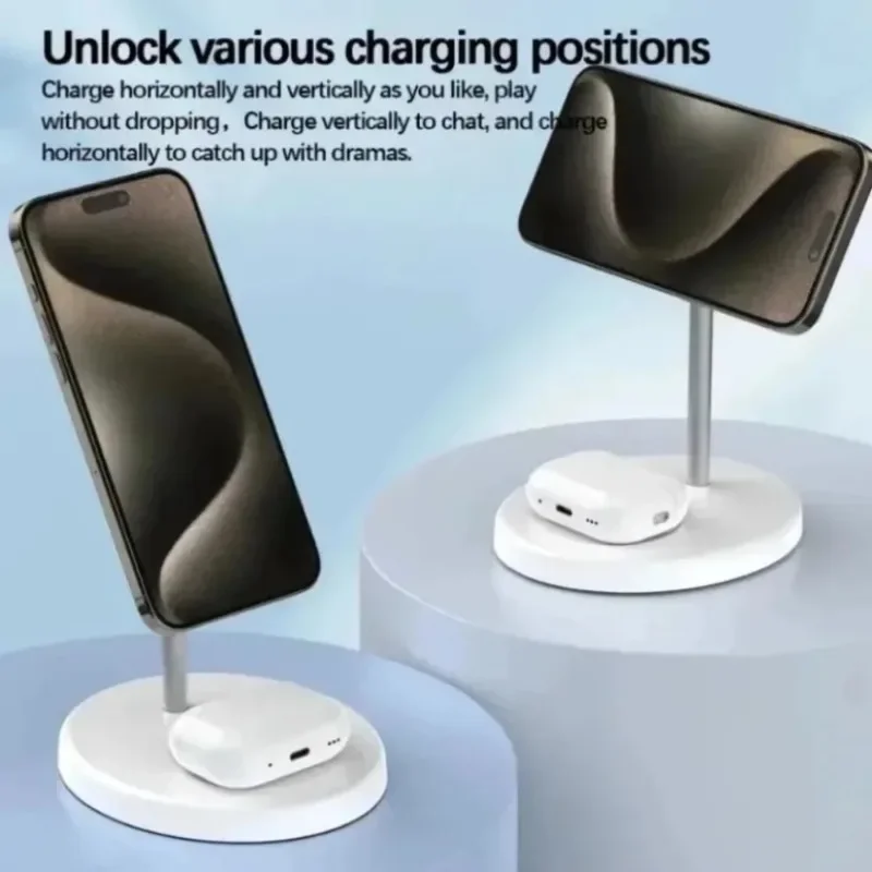 2-in-1 Magnetic Wireless Charger Stand for iPhone 17 16 15 14 13 12 AirPods 4/3 Pro for MagSafe Fast Wireless Charging Stantion view 3