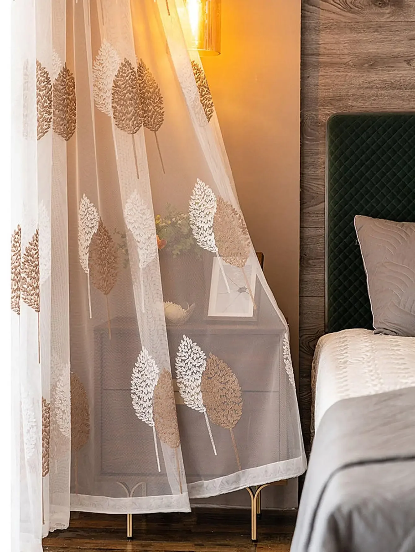 1 قطعة ستارة شاش حديثة فاخرة باللونين البني والأبيض