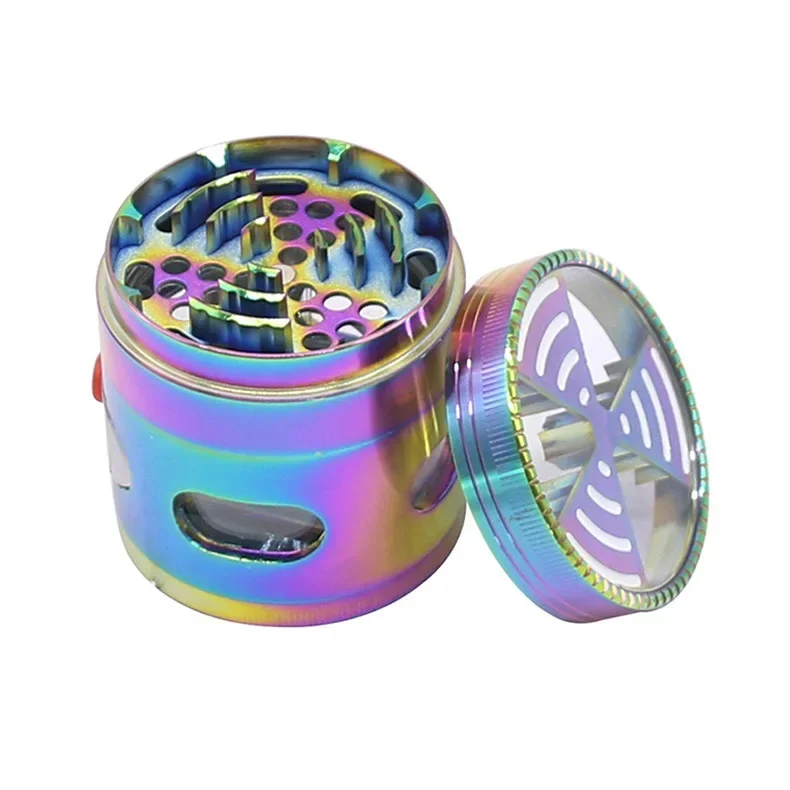Herb Grinder with Drawer 4 Layers Rainbow Color 63mm Metal Kitchen Grass Cutter Grinders Cool Gadgets