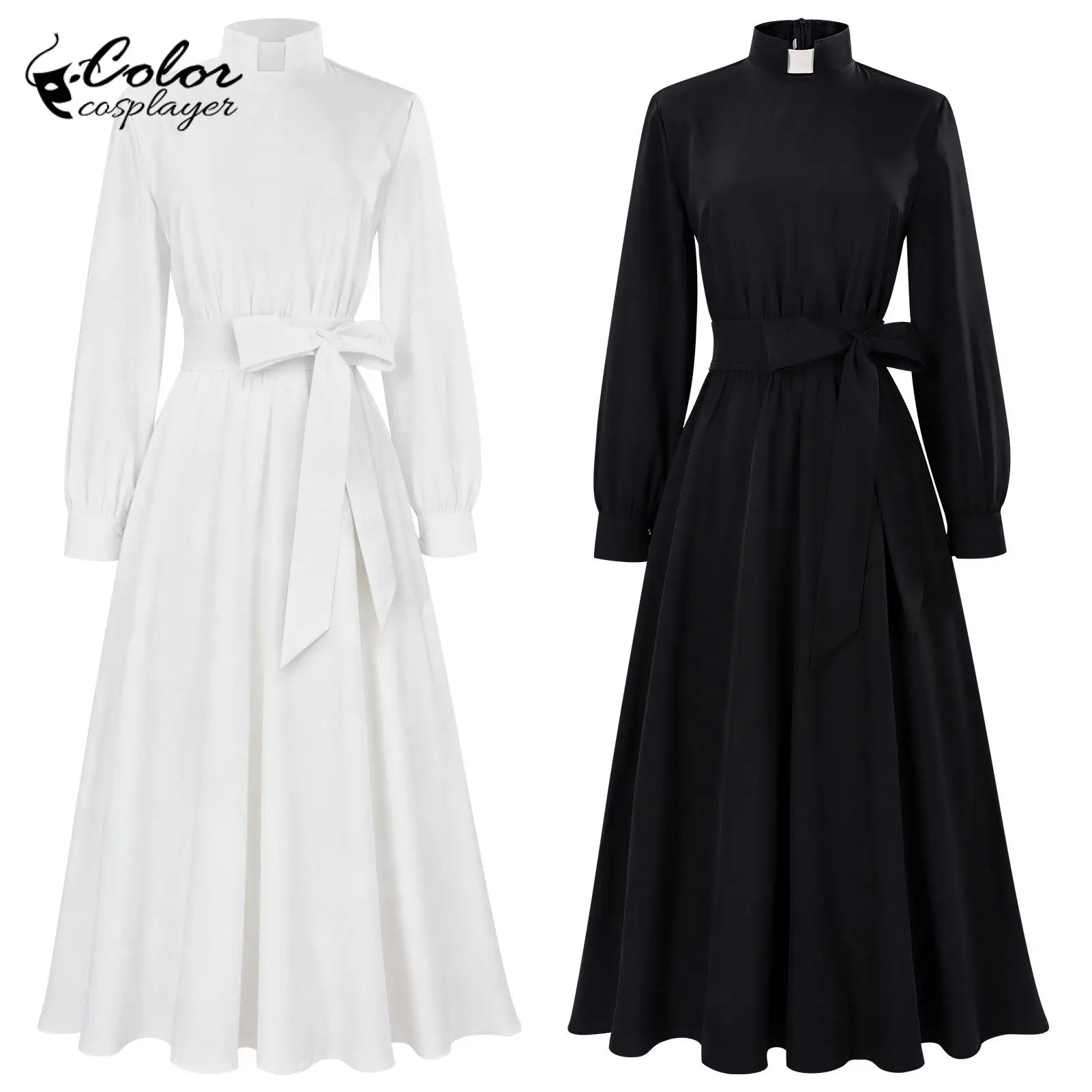 

Костюм для косплея: белое платье монахини, черная мантия пастора, средневековый костюм священника, женское платье для карнавала и сценических выступлений