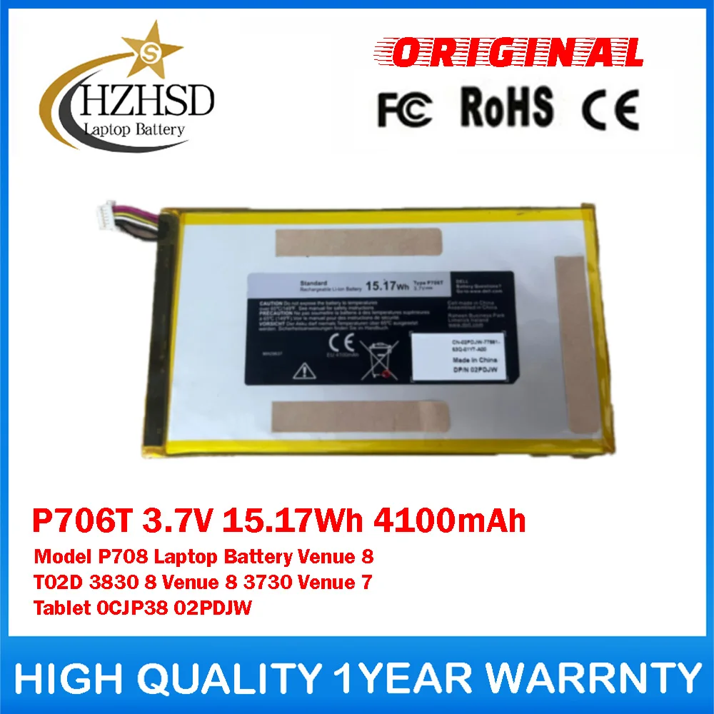 Batería original para ordenador portátil Dell Venue 8 T02D 3830 8 Venue 8 3730 Venue 7 Tablet, modelo P706T 3,7 V 15,17 Wh 4100 mAh P708