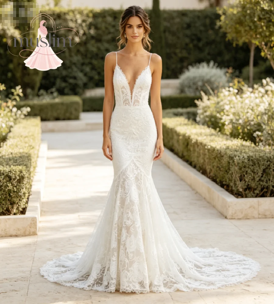 Boho Mermaid Lace Wedding Dress 2026 Spaghetti Straps Fairy Rustic Country Bridal Dresses Destination Bohemian Beach Ceremony