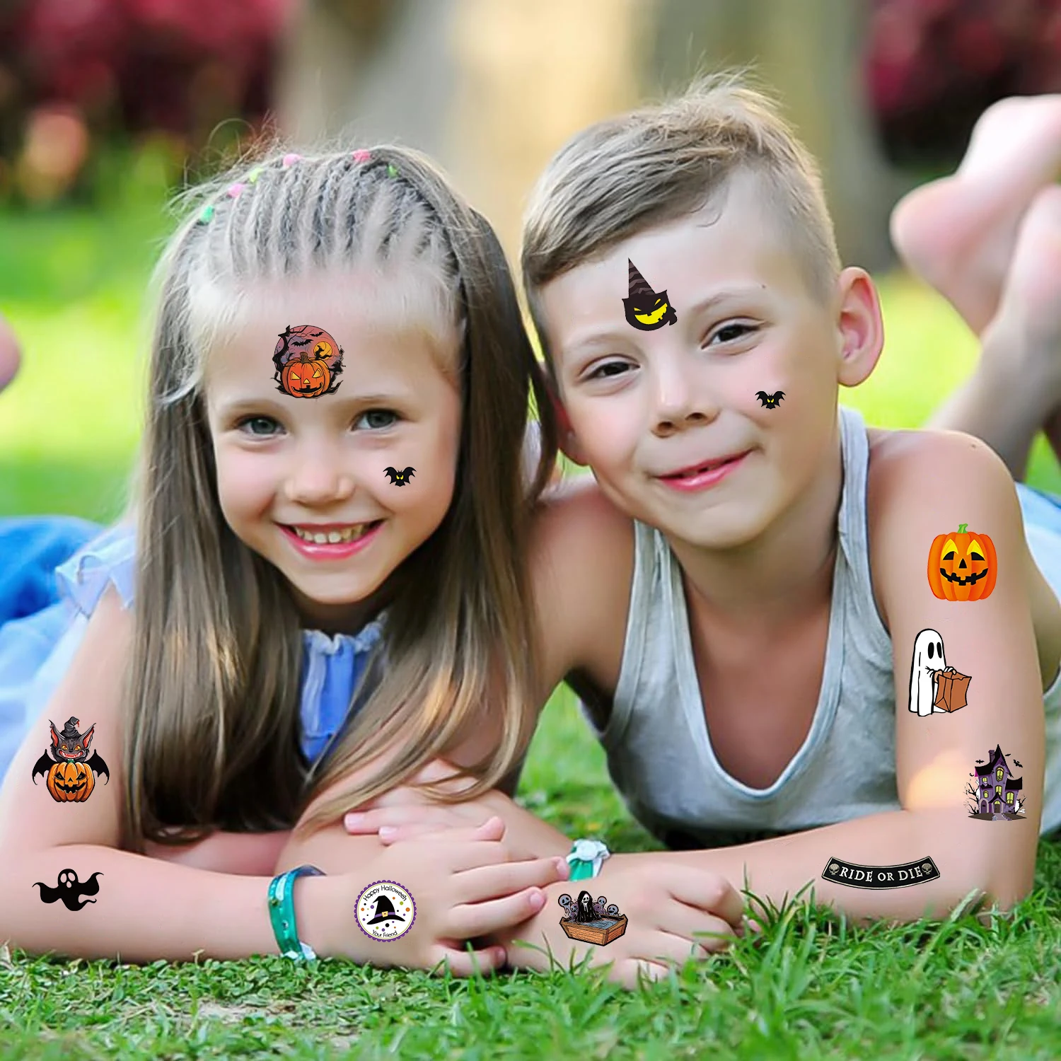 10PCS Waterproof Temporary Tattoo Sticker Halloween Pumpkin Bat Candy Ghost Fake Tatto Flash Tatoo Tato For Child