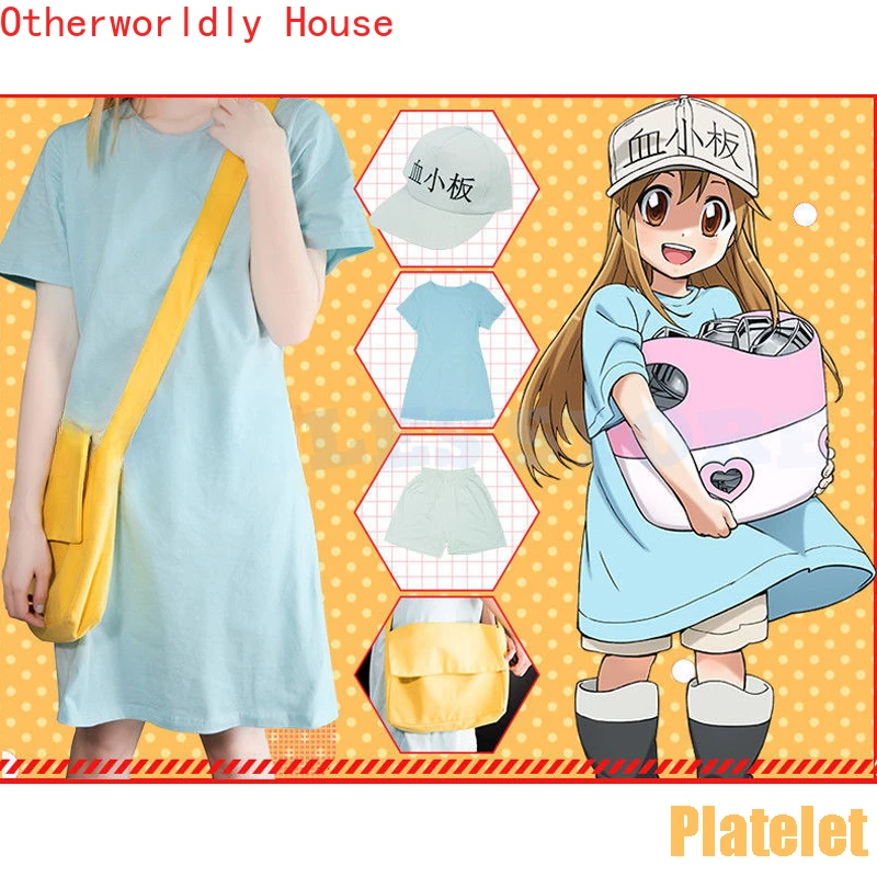 Platelet Cosplay Costume Wig Hat Bag Anime Cells at Work Cosplay Hataraku Saibou Costume Dress Shorts Cute Uniform Kids Adult