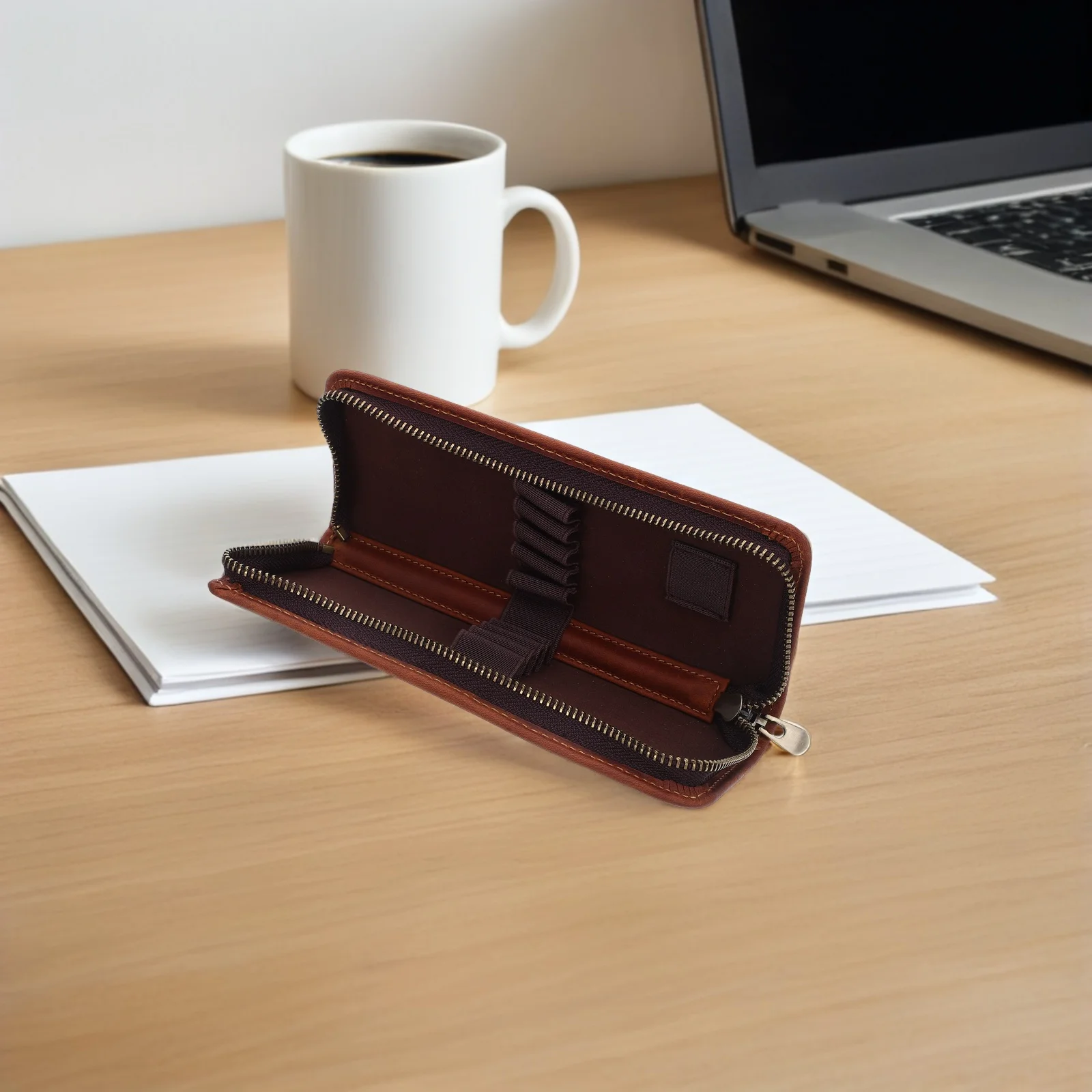 

Retro Pencil Bag Pouch Square Organizer Stationery Cowhide Vintage Case