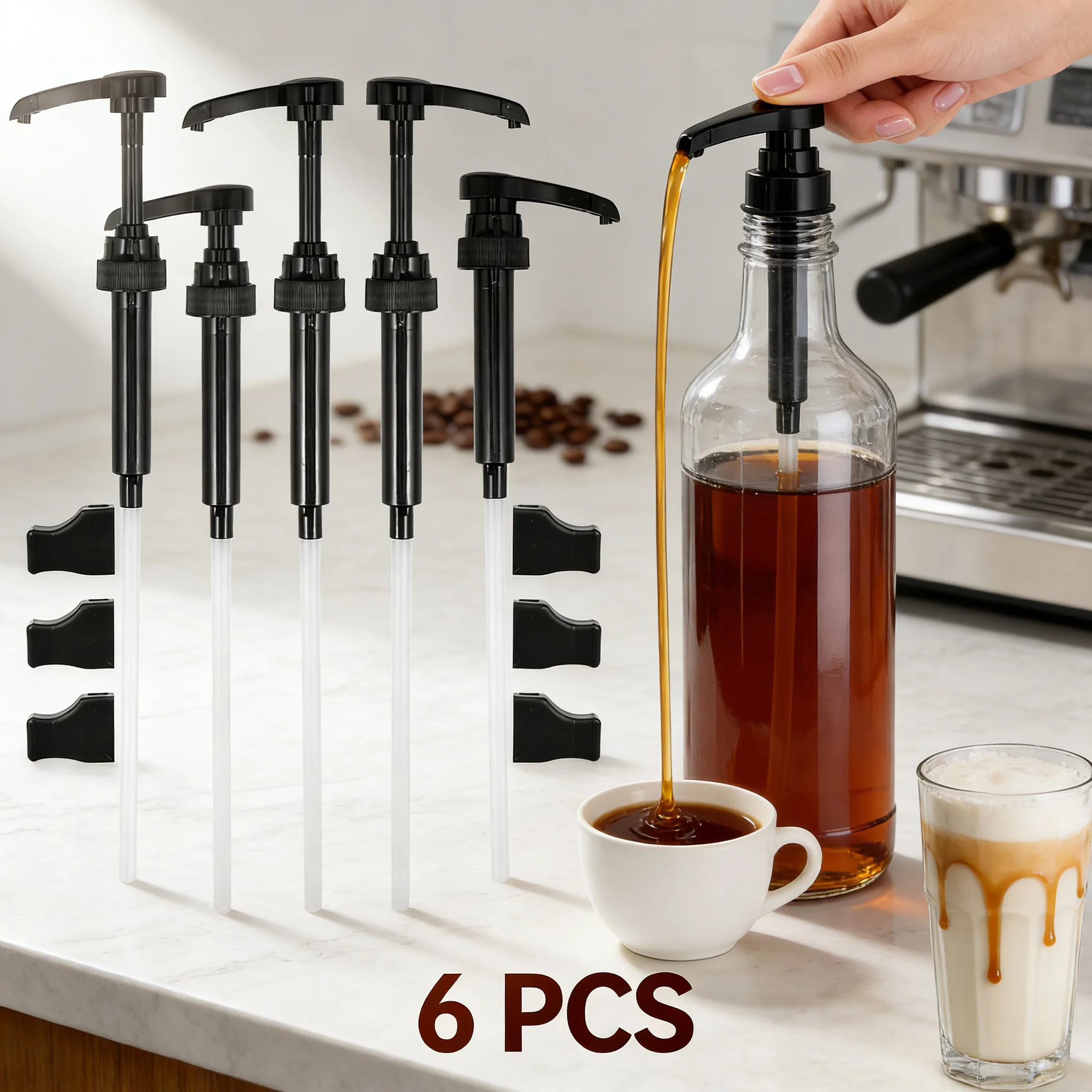 6 Stück Kaffee-Milchtee-Spender Sirup-Pumpe Flüssigkeitsspender für Monin-Sirup 10ml Saftflaschen-Spenderpumpe Küchenwerkzeuge