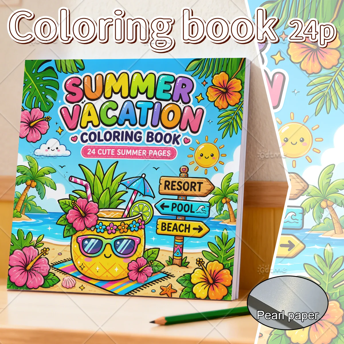 Summer Vacation Coloring Book for Adults Cute Summer Pages Tropical Beach Seaside Holiday Pattern Stress Relief Drawing Art Book