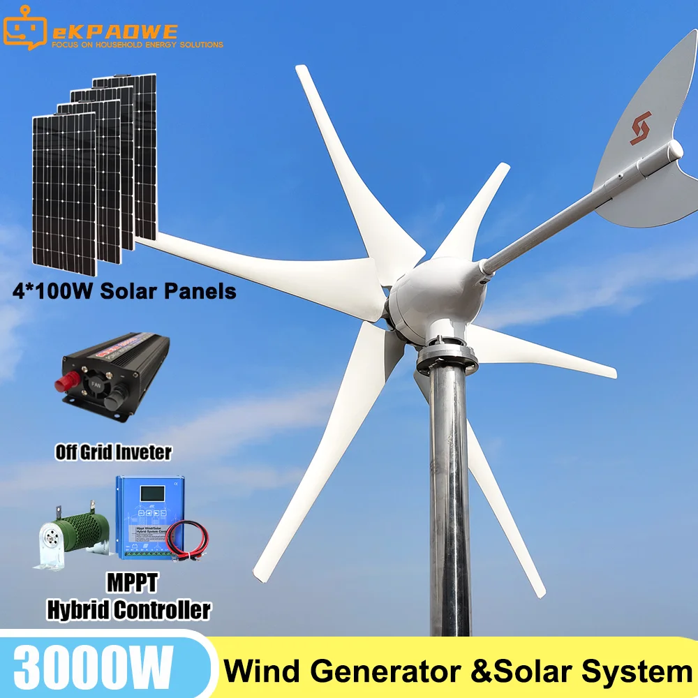 

3000w 3kw Horizontal Wind Turbine Generator 12V 24V 48V Free Energy Magnetic Dynamo Strong Power 220v Inverter Output For Home