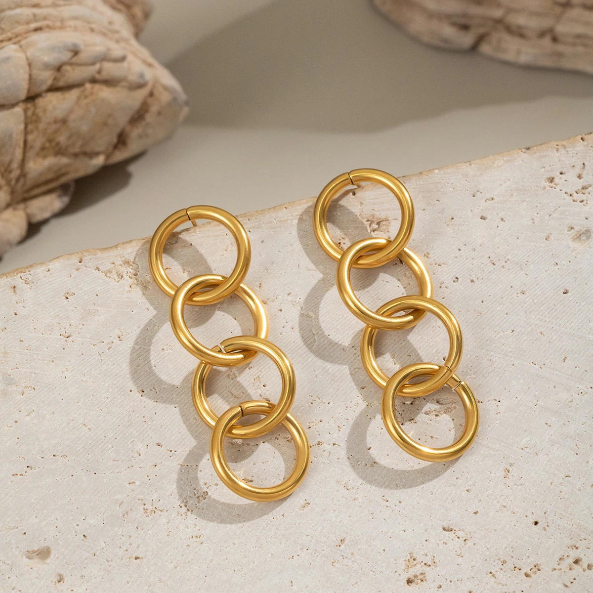 XIANING أقراط معدنية من الفولاذ المقاوم للصدأ للنساء بيان سلسلة مستديرة قطرة 18K مجوهرات مطلية بالذهب هدية مقاومة للماء #5