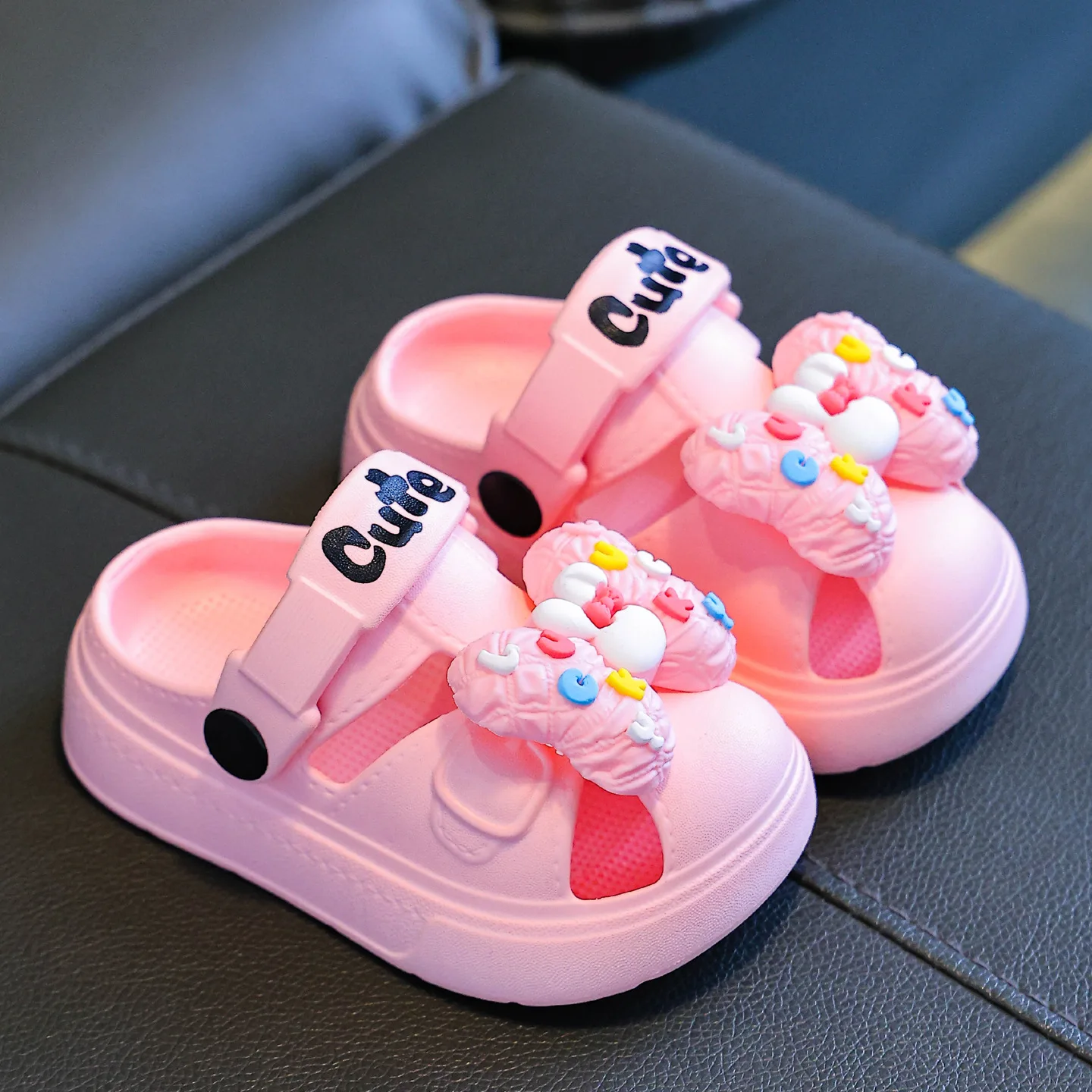 

Cute Cartoon Girls Boys Children's Slippers with Soft Soles Baby Bags Perforated Shoes Home and Baby Sandals