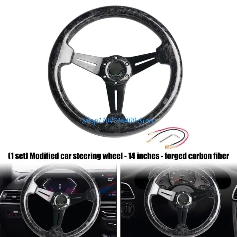 y1gd Universal 14 Inch Forging Carbon Fiber Steering Wheel Suitable For Vehicle With Aluminum Alloy Spokes Smooth Grip