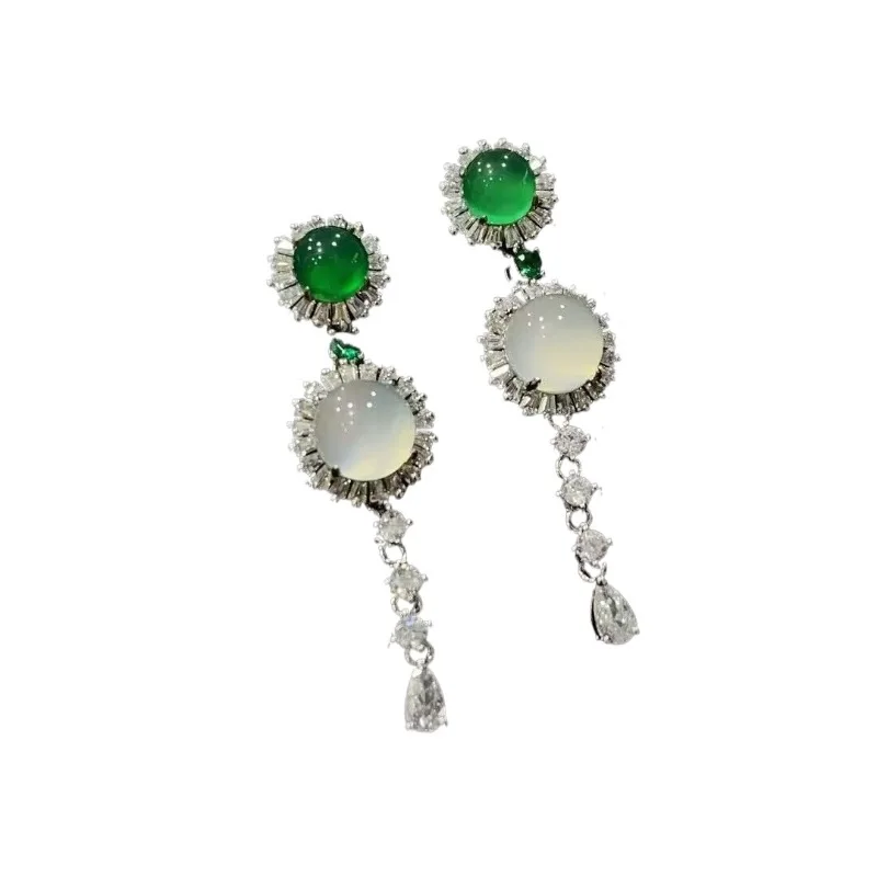 Boucles d'oreilles en agate et calcédoine incrustées de glands de glace pour femmes, bijoux d'oreille diversifiés