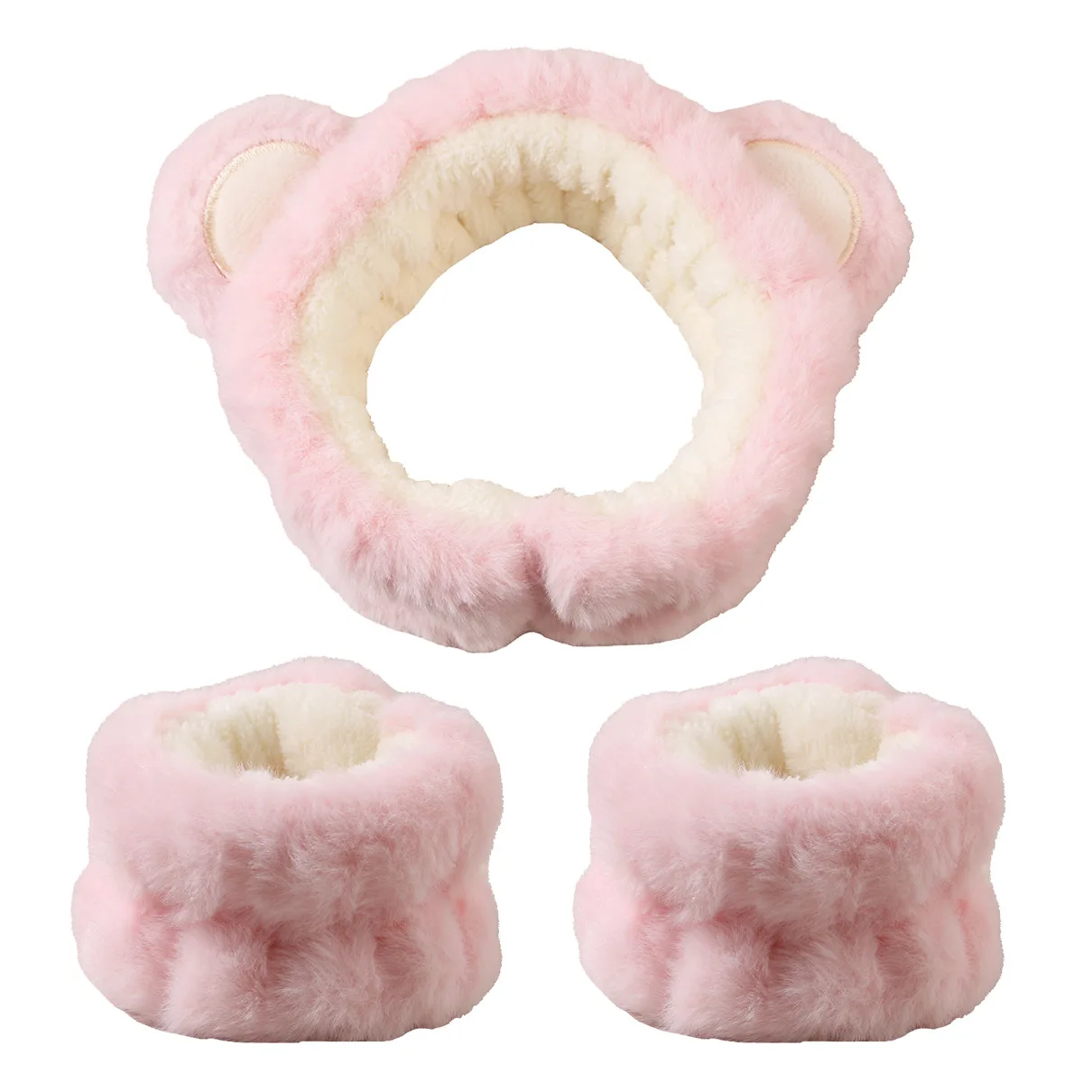 3pcs Cute Bear Headband Set Fluffy Makeup Headband for Face Wash, Face Mask, Skin Care Matching wristband