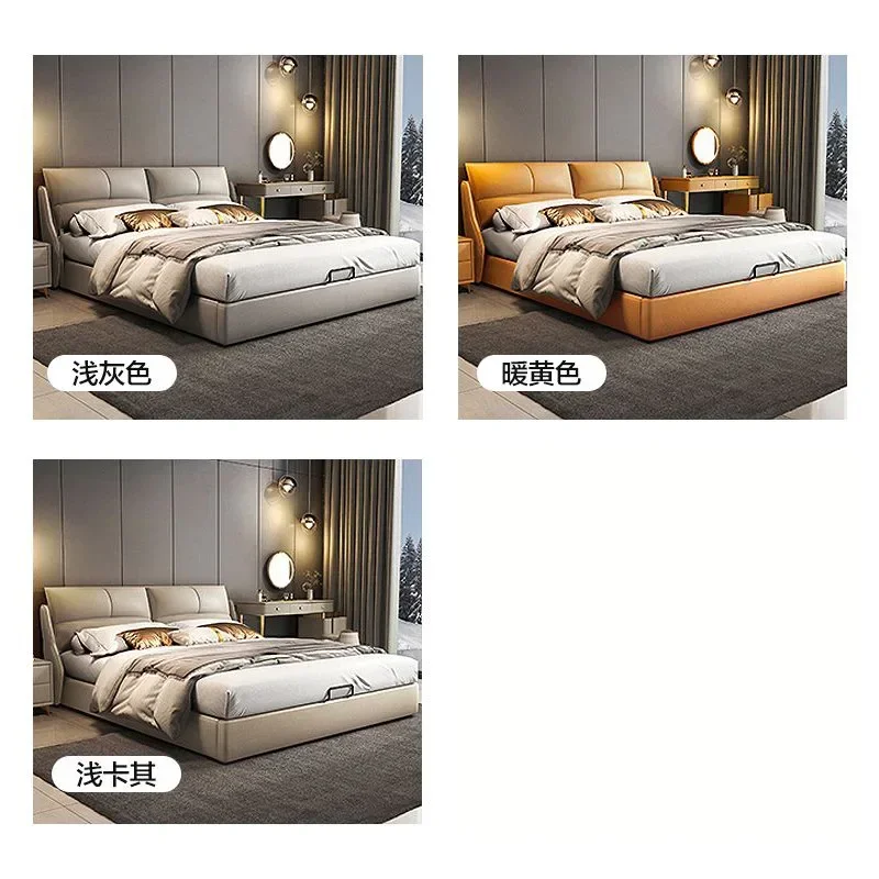 Double bed real Italian storage leather bed