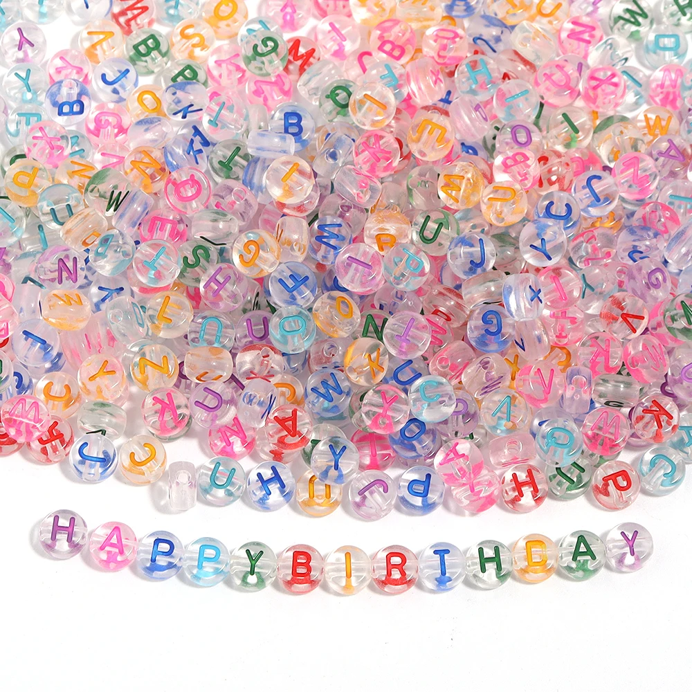 100 Teile/los Acryl Flache Runde Alphabet Perlen Bunte Transparente Buchstaben Perlen für Schmuck Machen DIY Armband Halskette Zugriffs