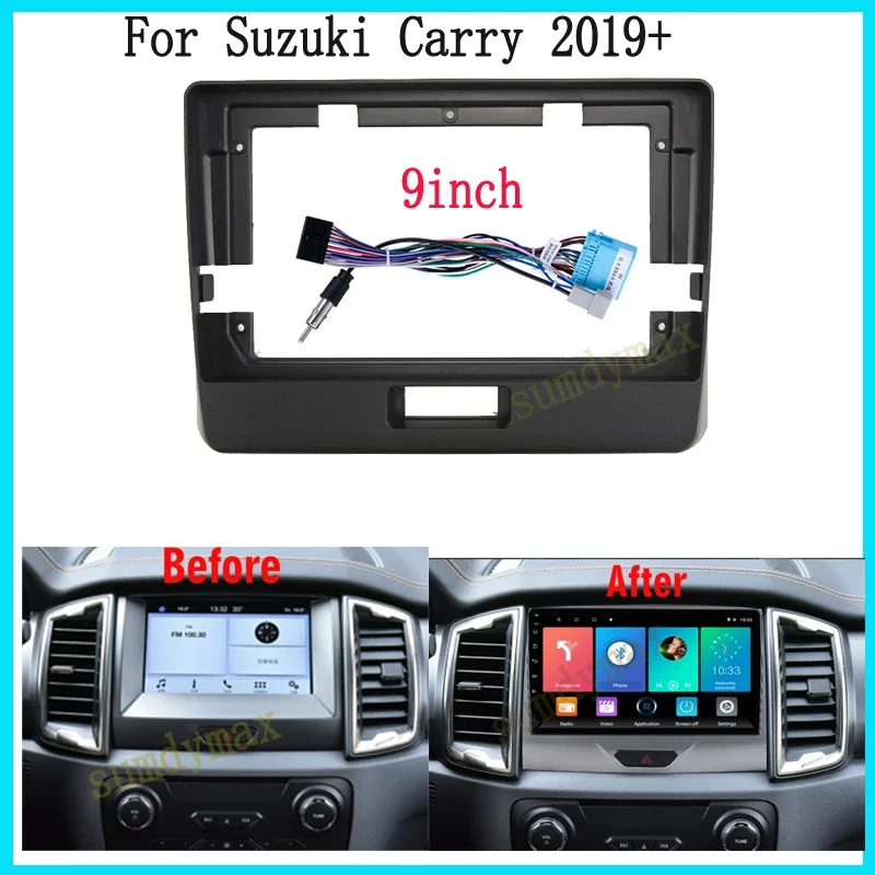9inch 2 Din Car Radio Fascia Frame For SUZUKI Carry 2019 2020 2021 2022 big screen android Car Radio Fascia frame cable