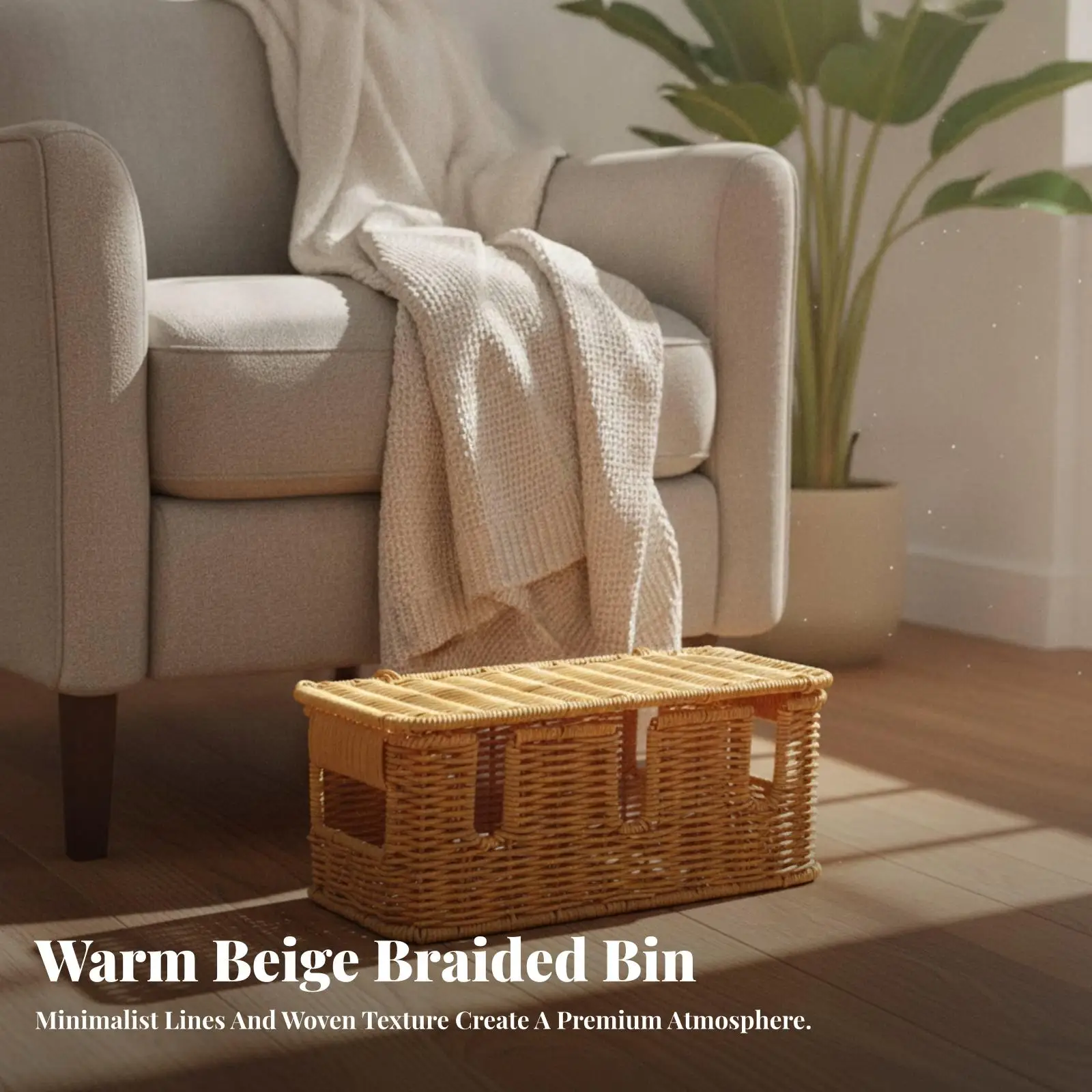 Woven Cable Container with Cutout Holes for Charger Cord Organizer Box for Bedside Table Storage Solution