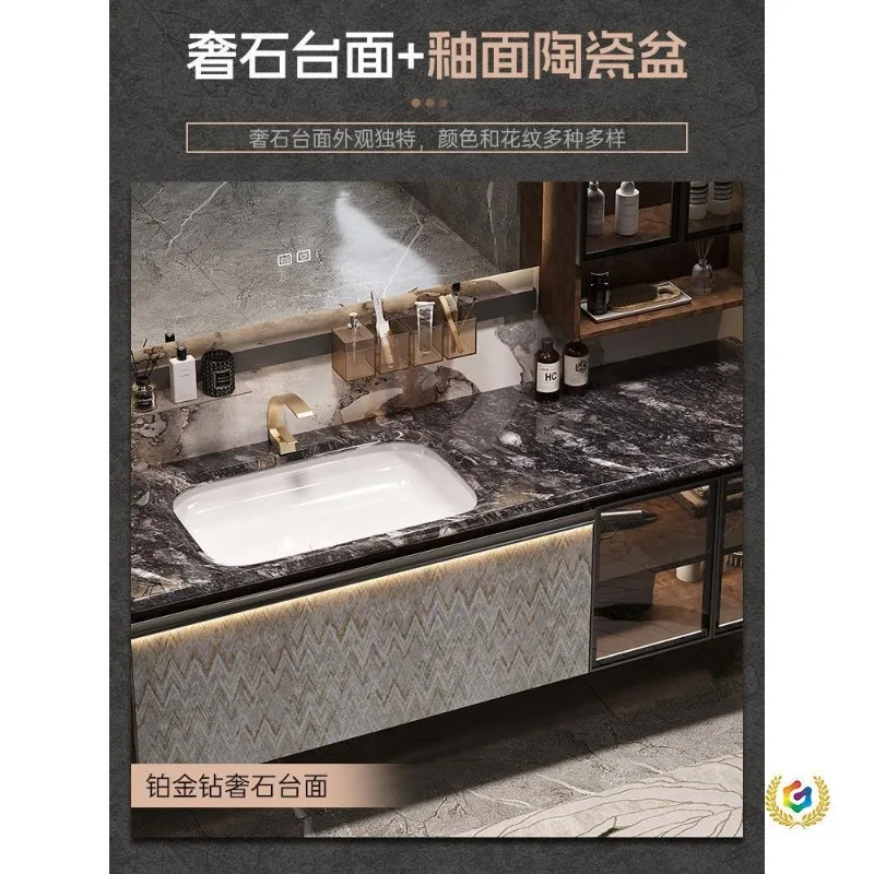Italian light luxury bathroom cabinet combination hotel style bathroom luxury stone ceramic basin washing table wash basin