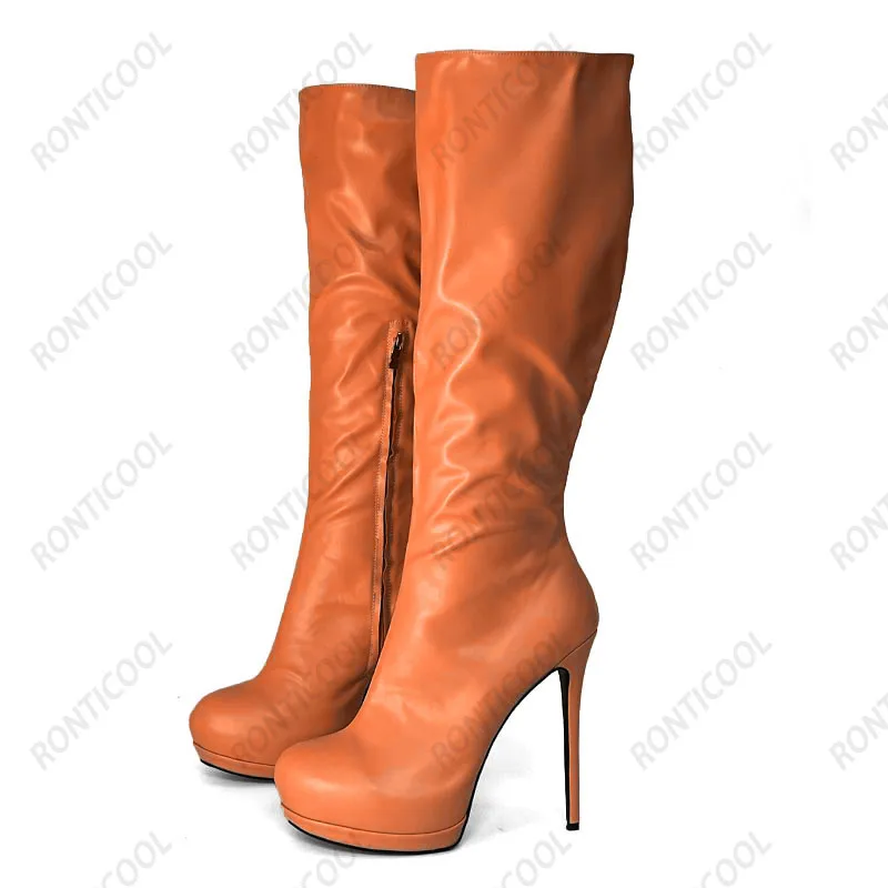 Rontic gamba larga personalizza stivali al ginocchio con piattaforma invernale da donna tacchi a spillo punta tonda Boutique scarpe Cosplay nere