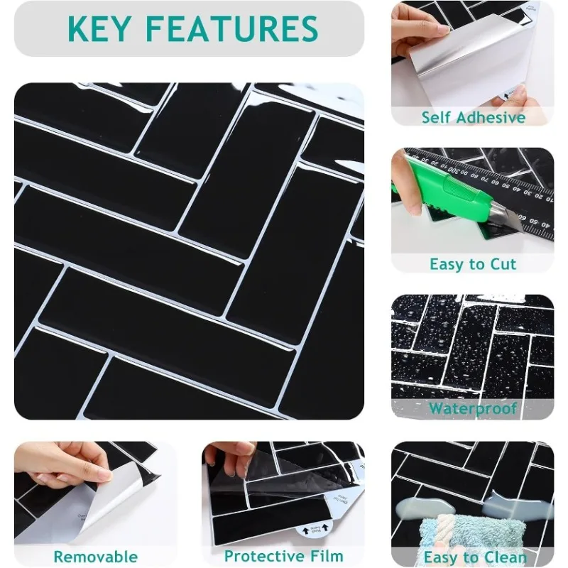 10 Sheets Herringbone Peel and Stick Backsplash for Kitchen Backsplash Stick on Tile for Kitchen Wall Tiles Peel