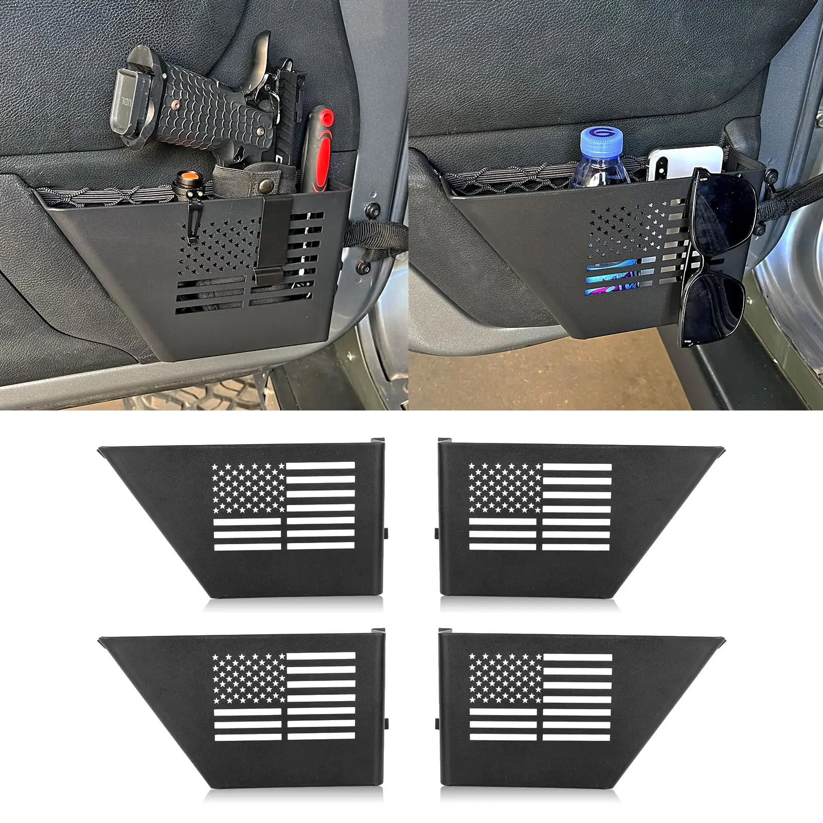 MAIKER Metal Front & Rear Door Storage Box Door Side Insert Organizer Box Pockets for 2007-2018 Jeep Wrangler JK 2/4 Door 4pcs