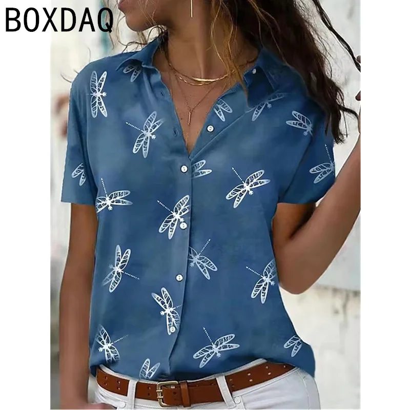 2025 Summer Chic New Women's Short-Sleeved Loose Shirts Big Size Casual Beach Shirt 3D Butterfly Flower Printed Blouses Tops - Image 6