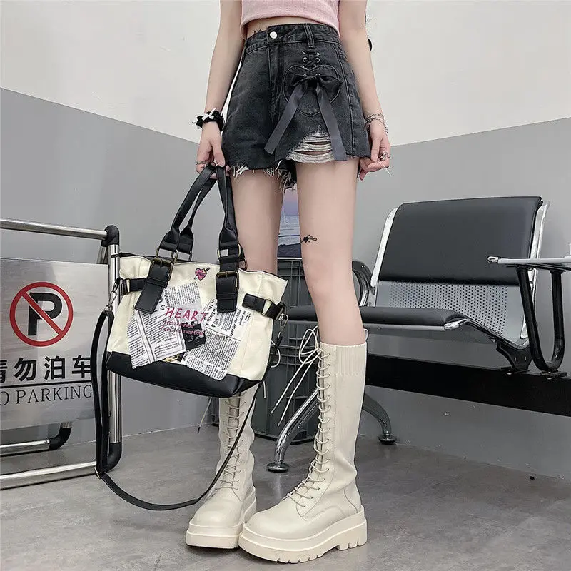 

Bow Tie-up Strap Ripped Denim Shorts for Women New Styles to Make Them Look Taller Slim Looser High Waist and Wide Legs