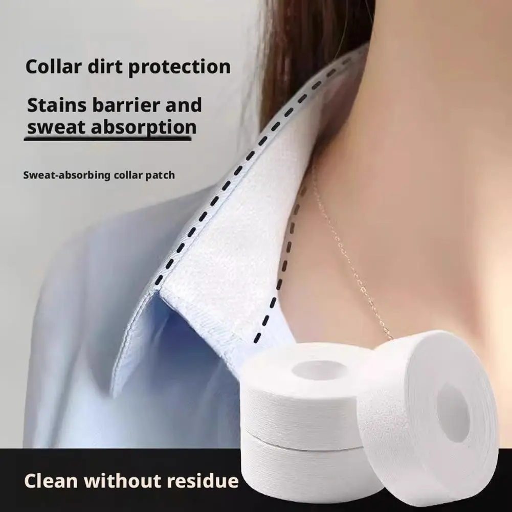 3pcs 5/8M Invisible Self-Adhesive Collar Sweat Pad Disposable Anti-Dirty Breathable Absorbent Strip Fixing Tape Shirt Hat Liner