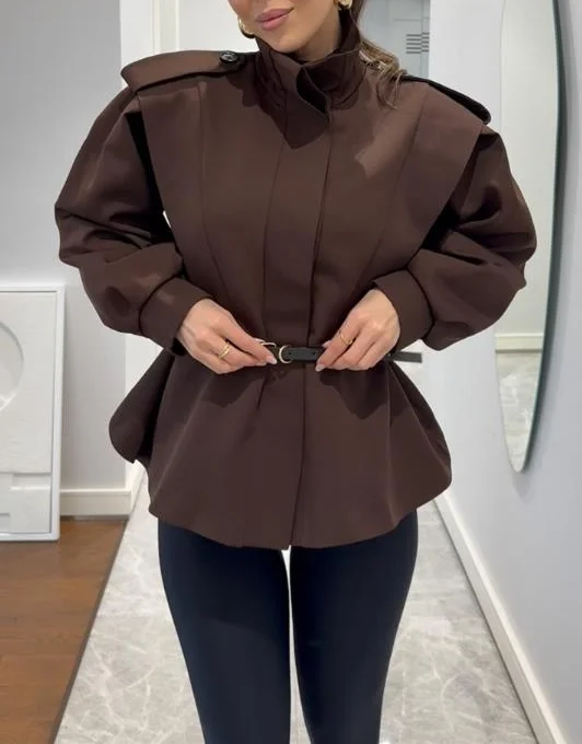 

Stand Up Collar Design, Slim Fit, Irregular Short Windbreaker Jacket, Autumn New Style, Women's Fashionable British Style Jacket