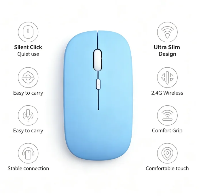 HTMCK Bluetooth-compatible Wireless Silent Mouse, Portable Computer Mice for Laptop, Tablet, Working & Gaming view 4
