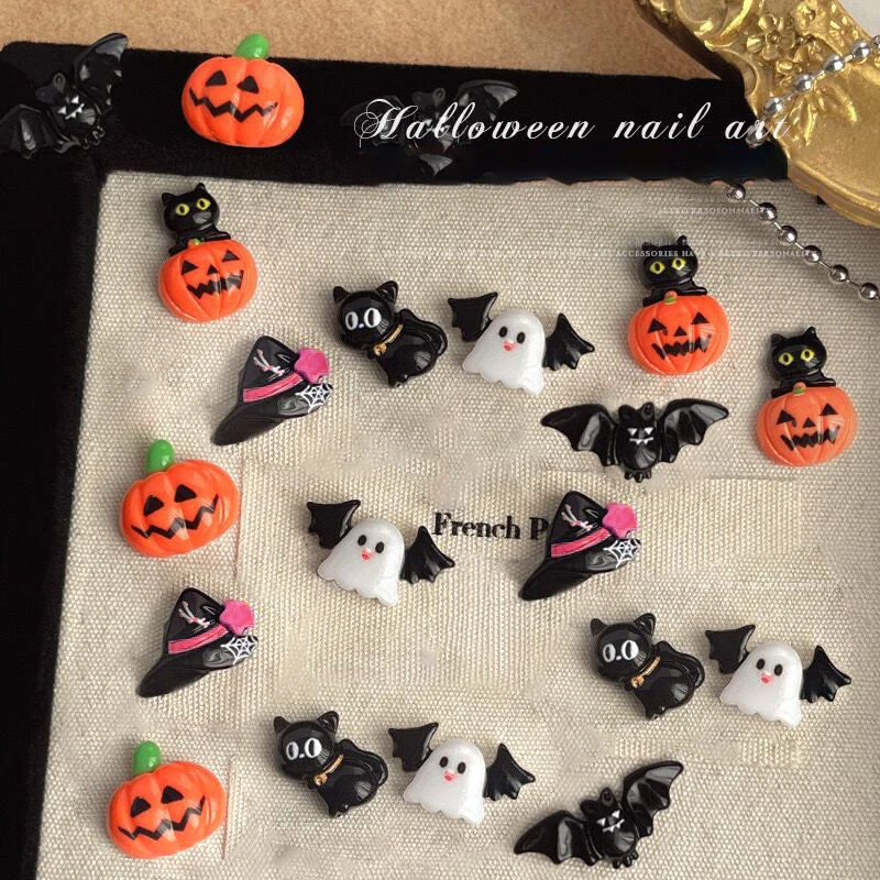 5Pcs/Set Cute Resin Mini Halloween Ghost Bat Nail Art Decoration Nail Jewelry Charms Accessories Diy Manicure Supplies