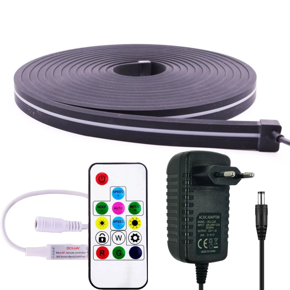 Dreamcolor LED Neon Light DC12V WS2811 72LEDs/M LED Strip Individually Addressable Black Flexible Rope Tube Waterproof Set