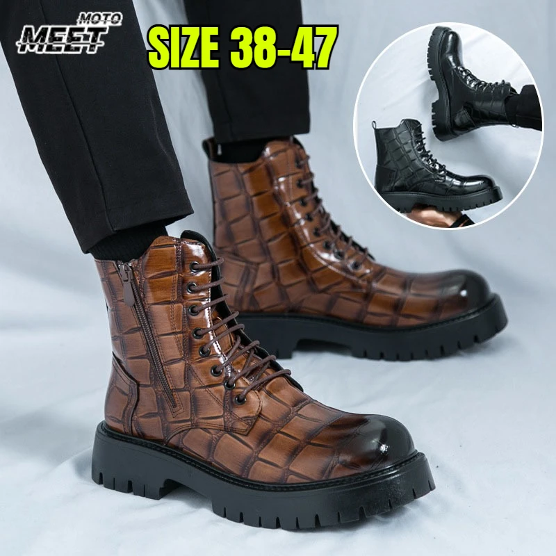 Business Men's Casual Big Toe Leather Shoes Soft Bottom Thick Heel Business Formal Trendy round Toe Shoe Comfortable Breathable