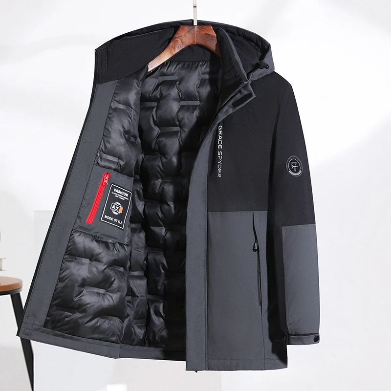 

Зимнее пальто, мужская повседневная деловая куртка-пуховик, мужская теплая верхняя одежда, повседневная модная однотонная куртка-парка, уличная ветровка с капюшоном