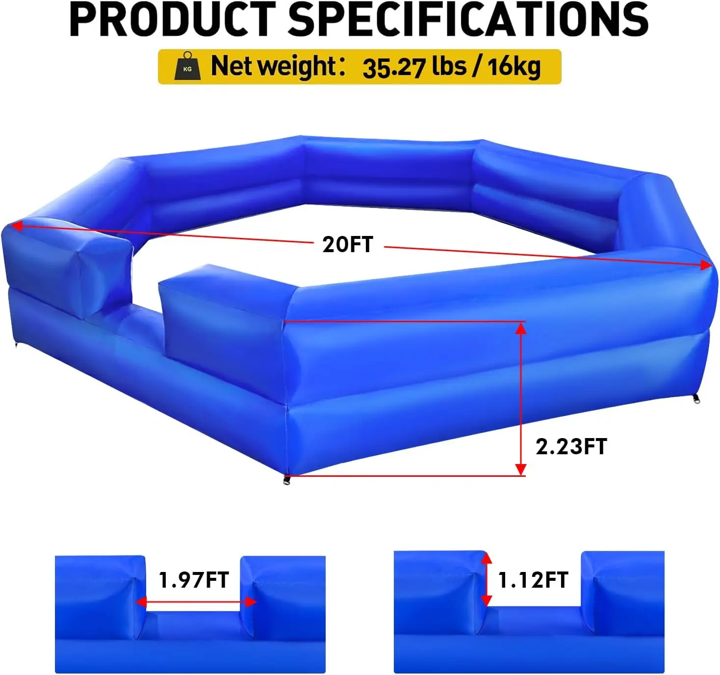 WARSUN 20FT Gaga Ball Pit Inflatable with Powerful Blower, Portable Gagaball Court for Indoor Outdoor Family Activities Inflatab