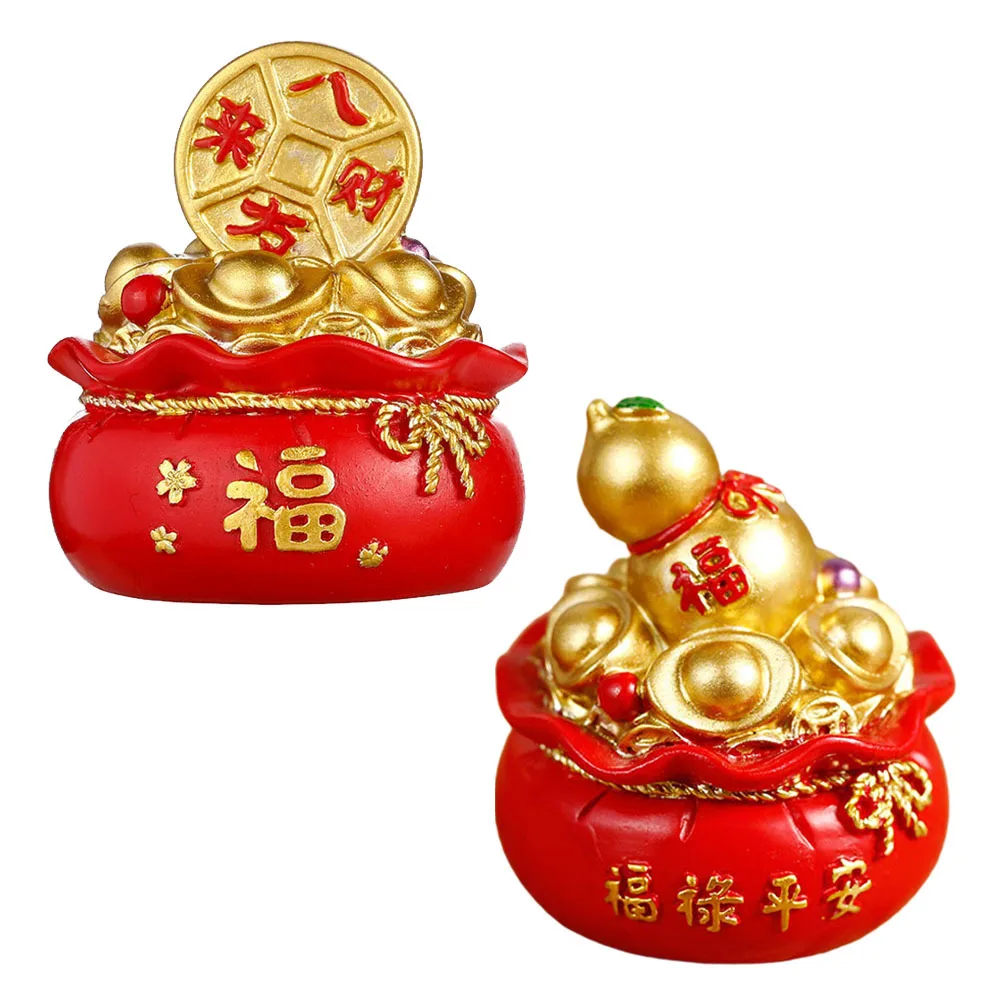 

2Pcs Lucky Money Bag Resin Craft Decorative Statue Cake Ornament New Year Desktop Decor Resin Artware for Table Decoration