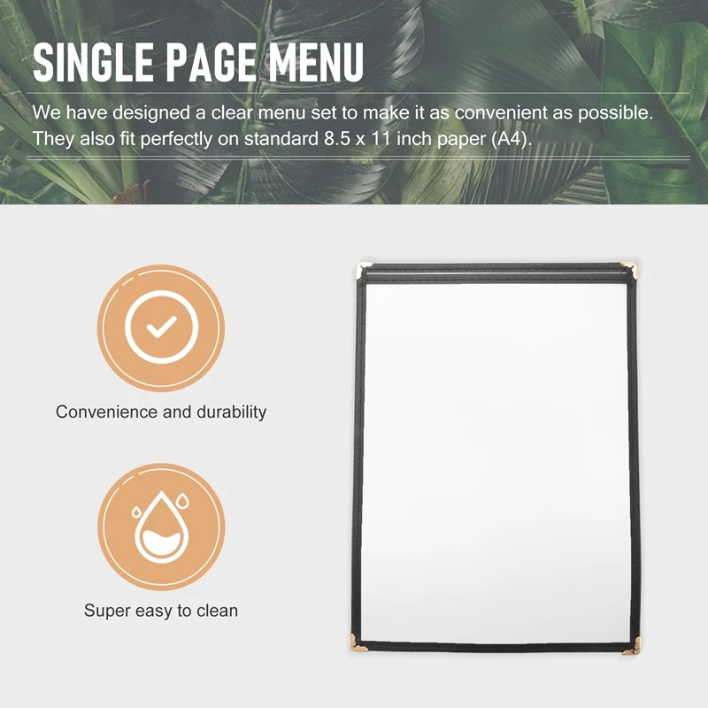 10 Pack Of Menu Covers - Single Page, 2 View, Fits 8.5 X 11 Inch Paper - Restaurant Menu Covers