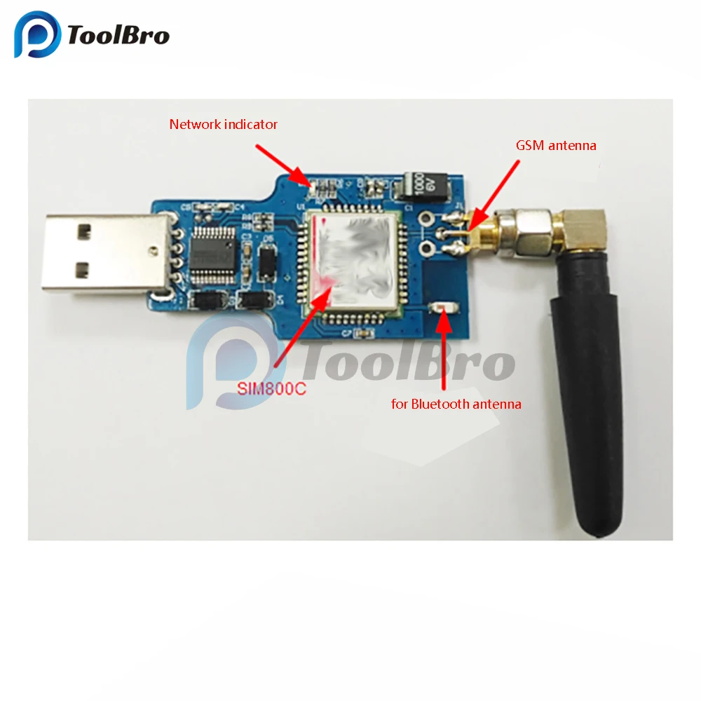 SIM800C USB to GSM GPRS Converter Adapter Board CH340T USB to Serial Port with Wireless Bluetooth IEEE802.15 Antenna