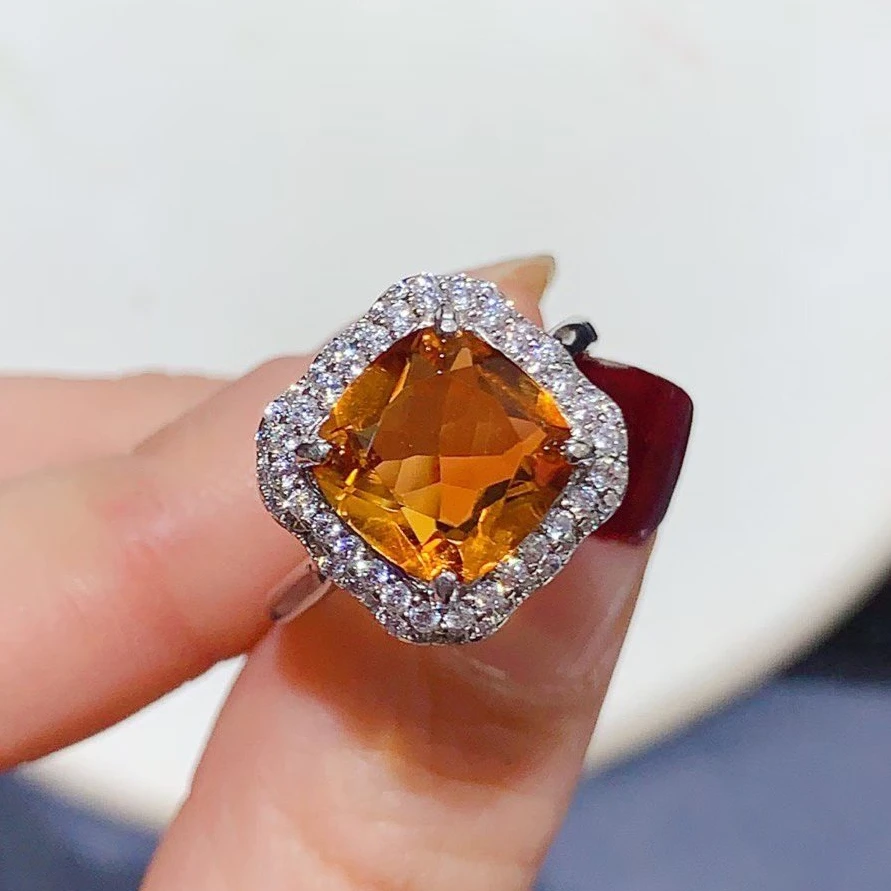 

VVS Grade Natural Citrine Ring for Engagement 9mm 3ct Genuine Citrine Silver Ring 18K Gold Plated Crystal Jewelry for Party