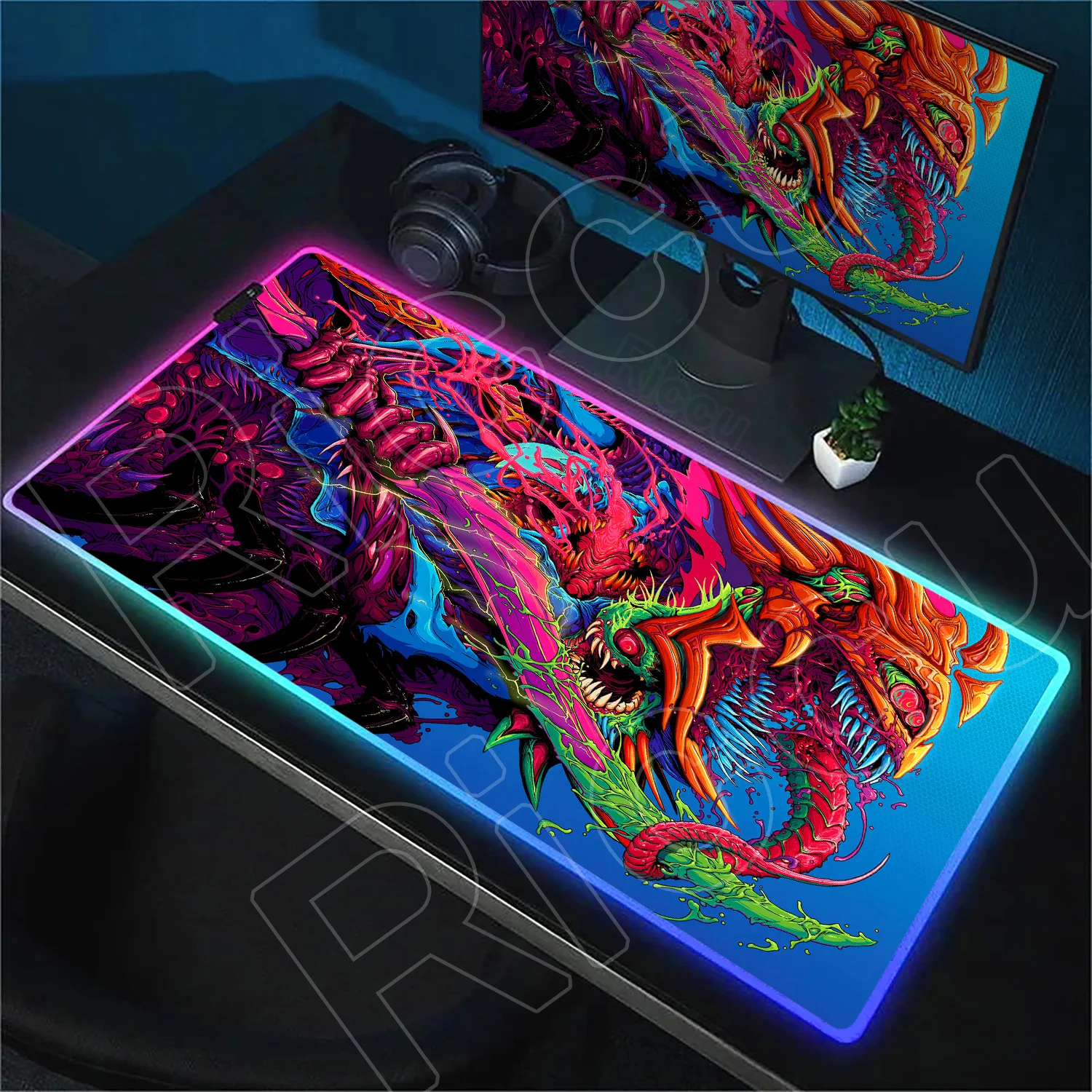 XXL Computer Gamer Large Led Mousepad Hyper Beast RGB Lumines Gaming Mice Pad Table Decoration HD Monster Deskmat With Backlight