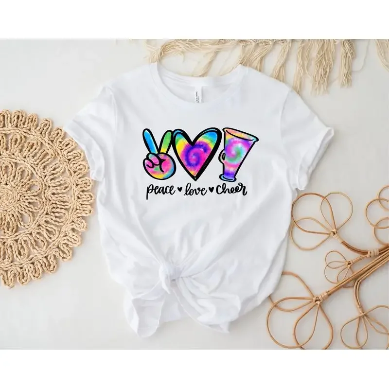Peace Love Cheer Colorful Tie Dye T Shirt Cheerleading Game Day For Her Sports Mom leader