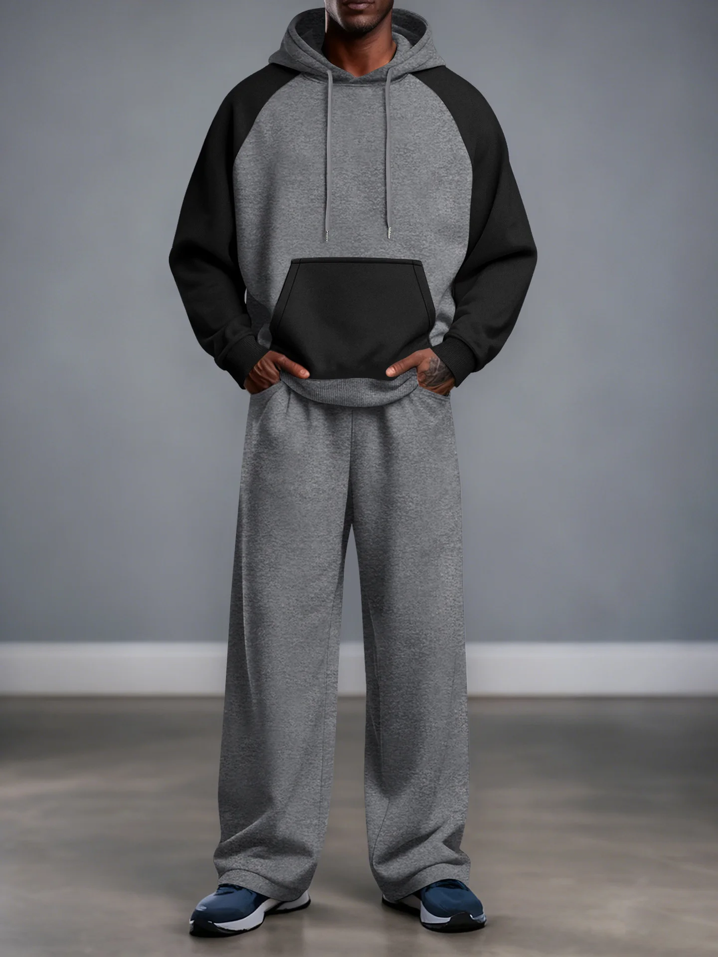 Spring and Autumn New Velvet Hoodie Set, Loose Hoodie, Straight leg sweatpants, Fashionable, Casual, Sports 2-piece Set