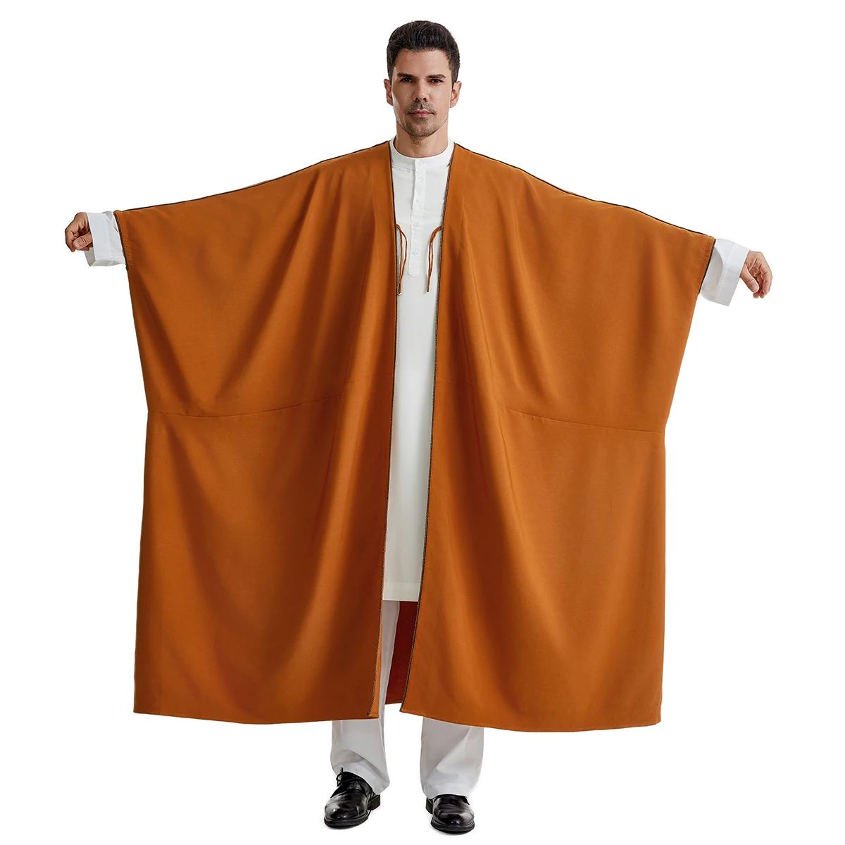 Muslim Men Long Sleeves Pure Color Cardigan Bisht Robe Arab Male Adult Ankle Length Thobe Ramadan Eid Clothes