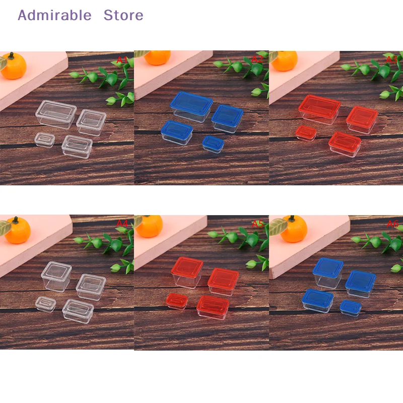 w4pcs 1/12 Dollhouse Mini Fresh Keeping Box Lunch Box Model Kitchen Tableware Decoration