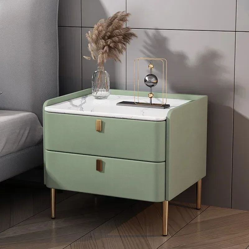 Factory Minimalist Slate All Solid Wood Leather Small Bedroom Household Bedside Storage Cabinet Bedside Tablesturdy And Durable