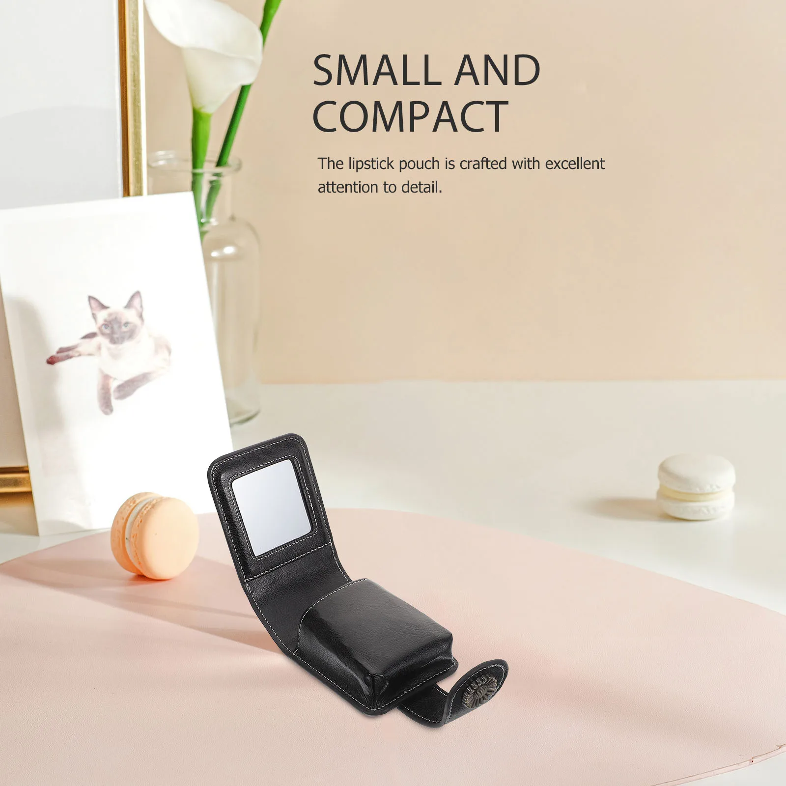 Estuche para lápiz labial con espejo, bolsa compacta portátil para lápiz labial para mujer, bolsa de maquillaje de viaje para bolso, bolsa de cosméticos de viaje esencial