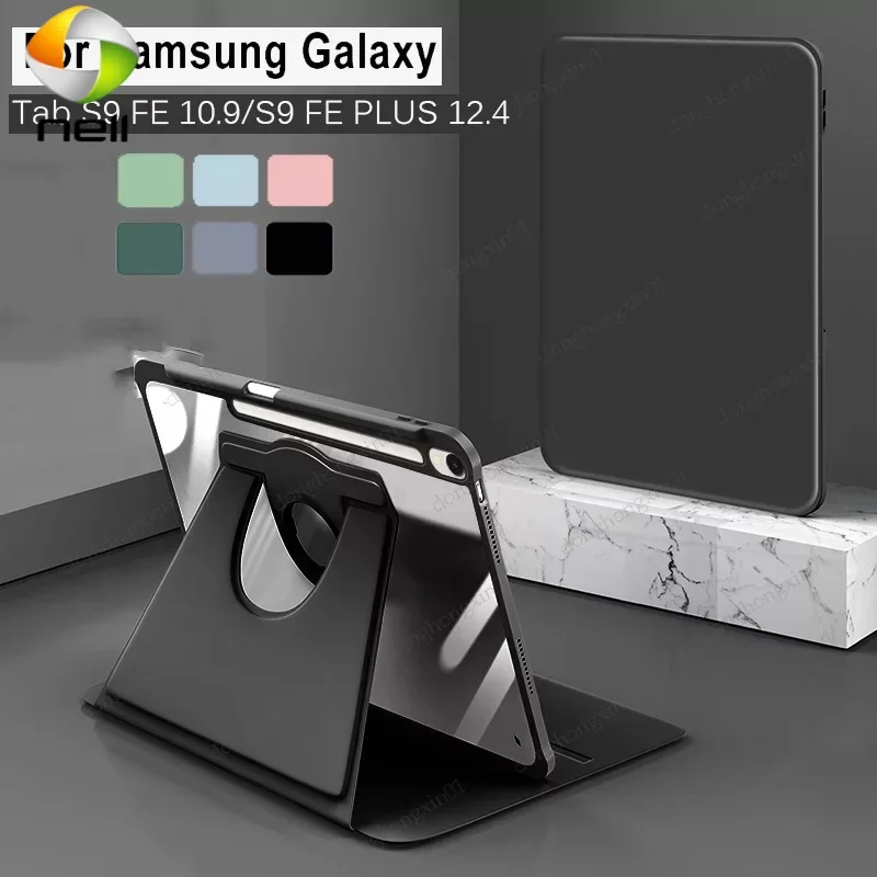 

For Samsung Galaxy Tab S9 FE 10.9 S9 FE+ 12.4 Inch Case 360°Rotation Clear Case With Pen Holder for S9 FE X510/X516B/X610/X616B